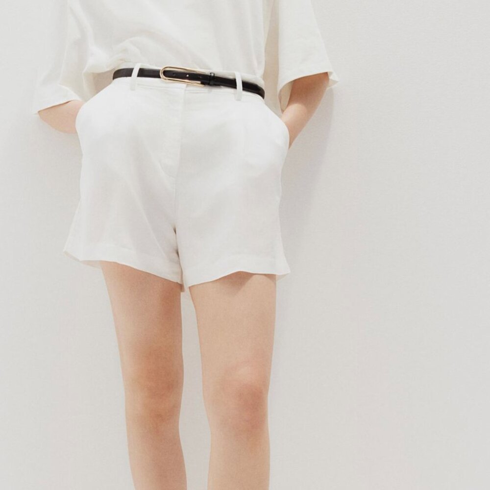 H&M Linen Blend Tailored Shorts White 4